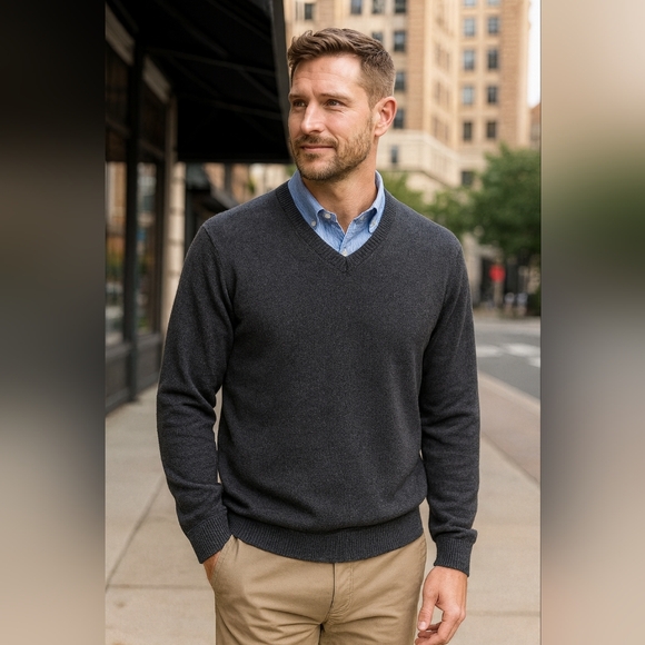 Eddie Bauer Other - Eddie Bauer Charcoal Gray Cotton Cashmere V-Neck Sweater Medium